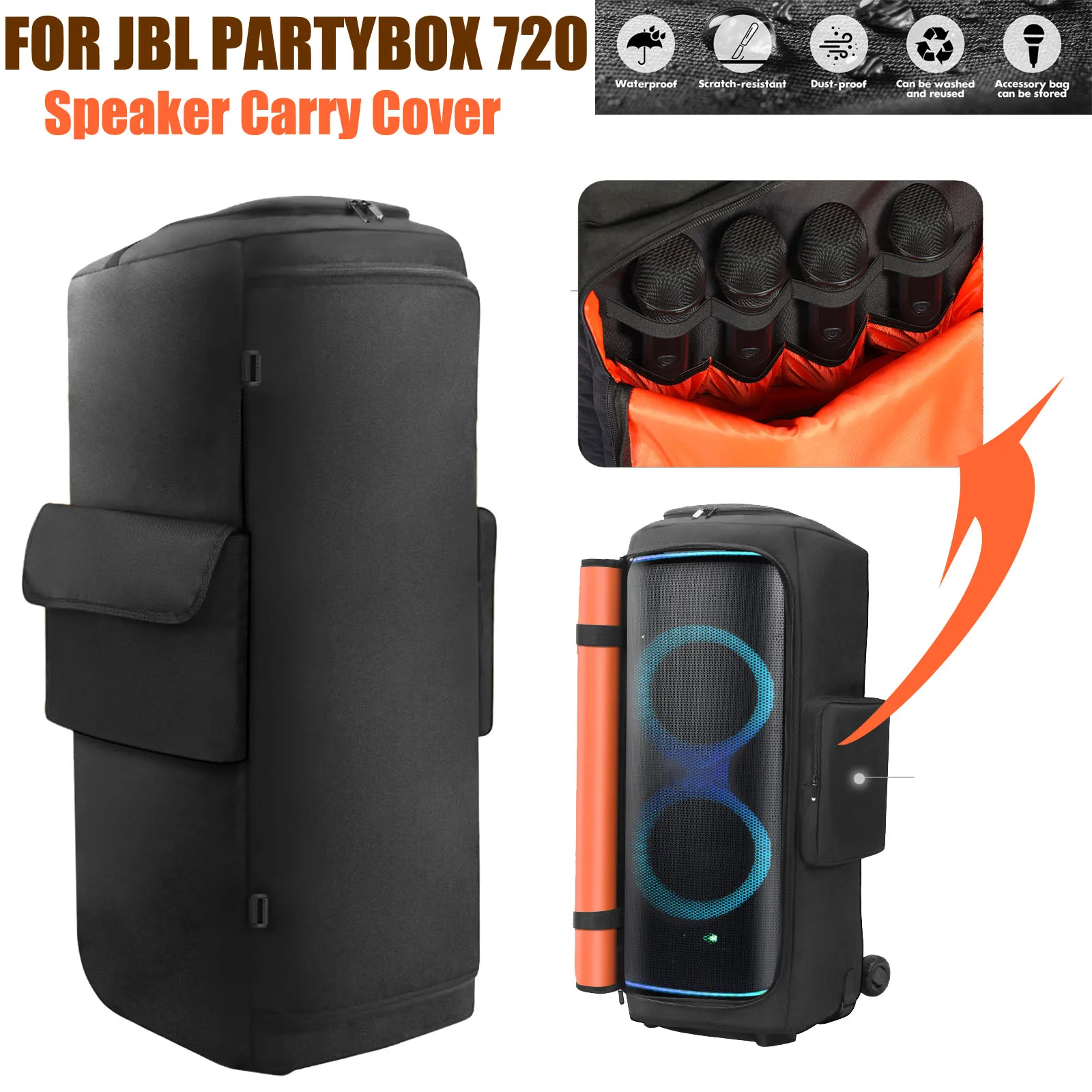 Schutzhülle für JBL Partybox 720, gepolsterter Lautsprecher, wasserdichte doppelseitige Lautsprecher-Aufbewahrungstasche, verschleißfestes Lautsprecherzubehör Image