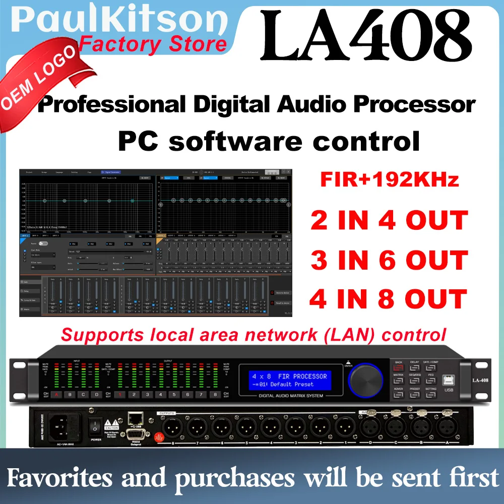 Digitaler Audio Prozessor LA408 8 Kanäle 768kHz 32-Bit SNR 110dB FIR PEQ GEQ für Studio Aufnahme Live Sound Netzwerksteuerung Paulkitson Image