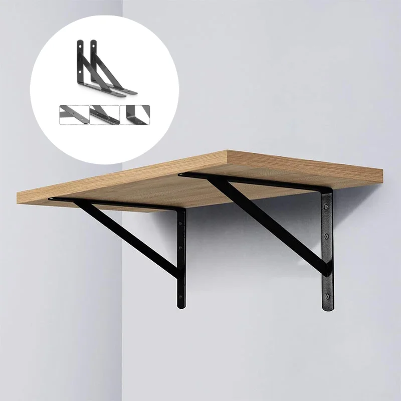 6 Stück Regalhalterung, schwebende Regalhalterung, dreibeinig, robust, aus schwarzem Stahl, für dekorative Wandmontage, Gelenkwinkel mit Schrauben Image