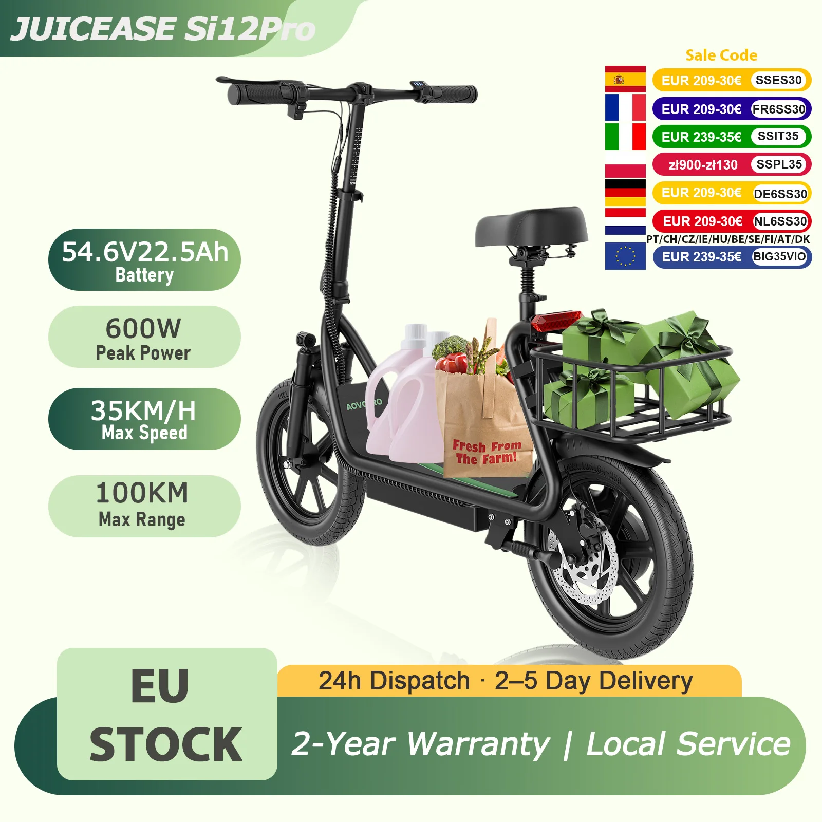 JUICEASE Si12 Elektrofahrrad mit 600W Spitzenleistung, Elektroroller mit 54,6V 22,5Ah Hochleistungsakku, 100KM Reichweite, 14-Zoll E-Scooter mit APP Image