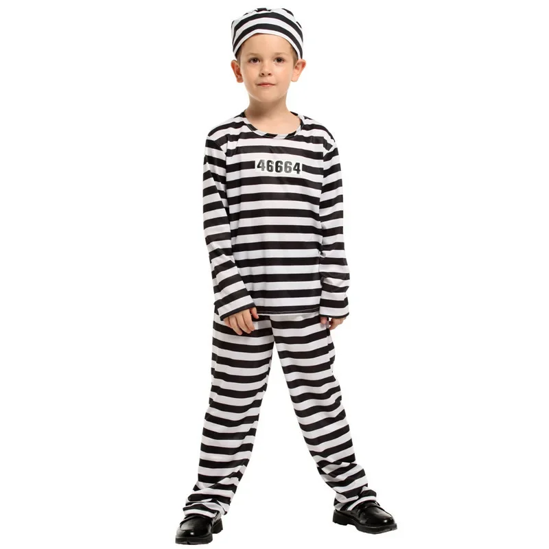 Halloween Gefängnisuniform Cosplay Cosplay Schwarz-Weiß-gestreifter Anzug für Kinder Image