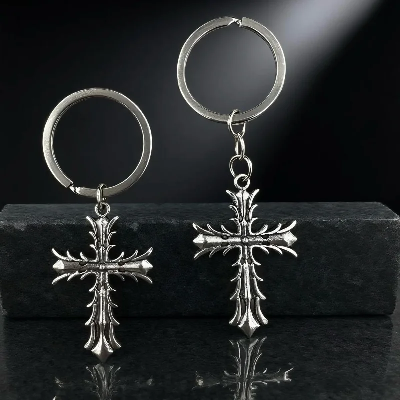Klassischer Dornenkreuz-Schlüsselanhänger aus Edelstahl, Rucksack-Schlüsselanhänger, Auto-Schlüsselanhänger, Schlüsselanhänger, Ornamente, Zubehör, Geschenk, Geldbörse, Schlüsselanhänger Image