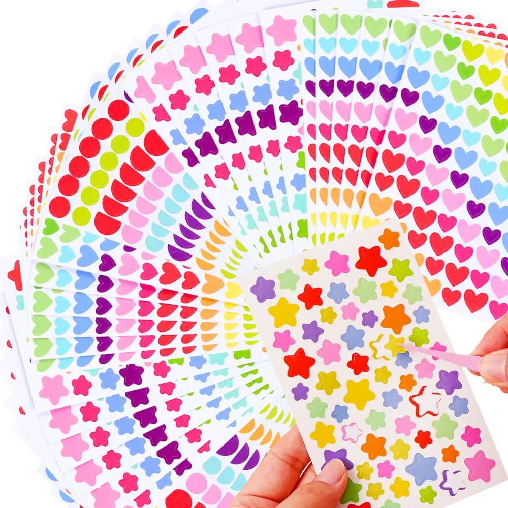 6/12 Stück bunte Papieraufkleber, Punkte, Herzen, Pentagramm, Tagebuch, Journal, Dekoration, Schule, kreative Auszeichnung, YMY Image