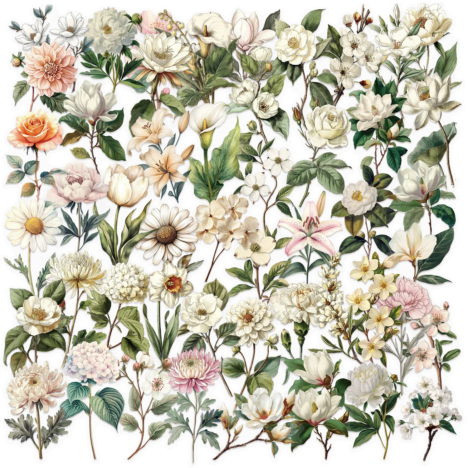 50/100 Stück Retro Lange Zweige Blumen Plastikaufkleber Gepäck Handwerk Material Retro Blumendekoration Wasserfeste Aufkleber Image