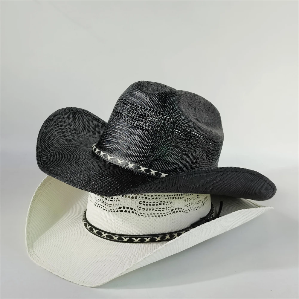 Männer Steifer Cowboy Strohhut Frauen breite Krempe Weide Strohhut Cowboy solide Outdoor Sommer Sonnenhut Jazz Sombrero Vaquero Homme Image