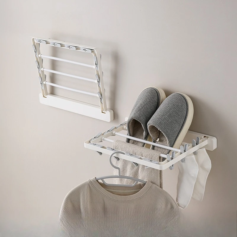 Haushalts-Mehrzweck-Trockenständer für Socken, Innenbereich Kleiderstange ohne Bohren, Handtuchhalter, Wandmontierter Faltbarer Trockenständer