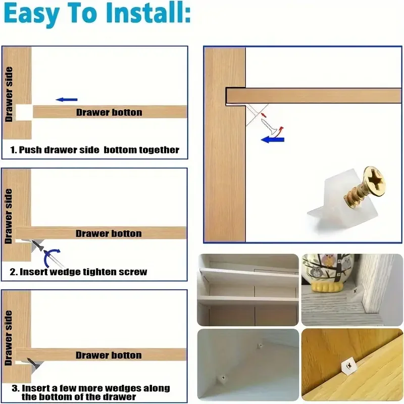 60/110 Stück Schubladen-Eckwinkel mit Schrauben – Schrankstützhalterungen, Bettlaken- und Kleiderschrankreparatur Image