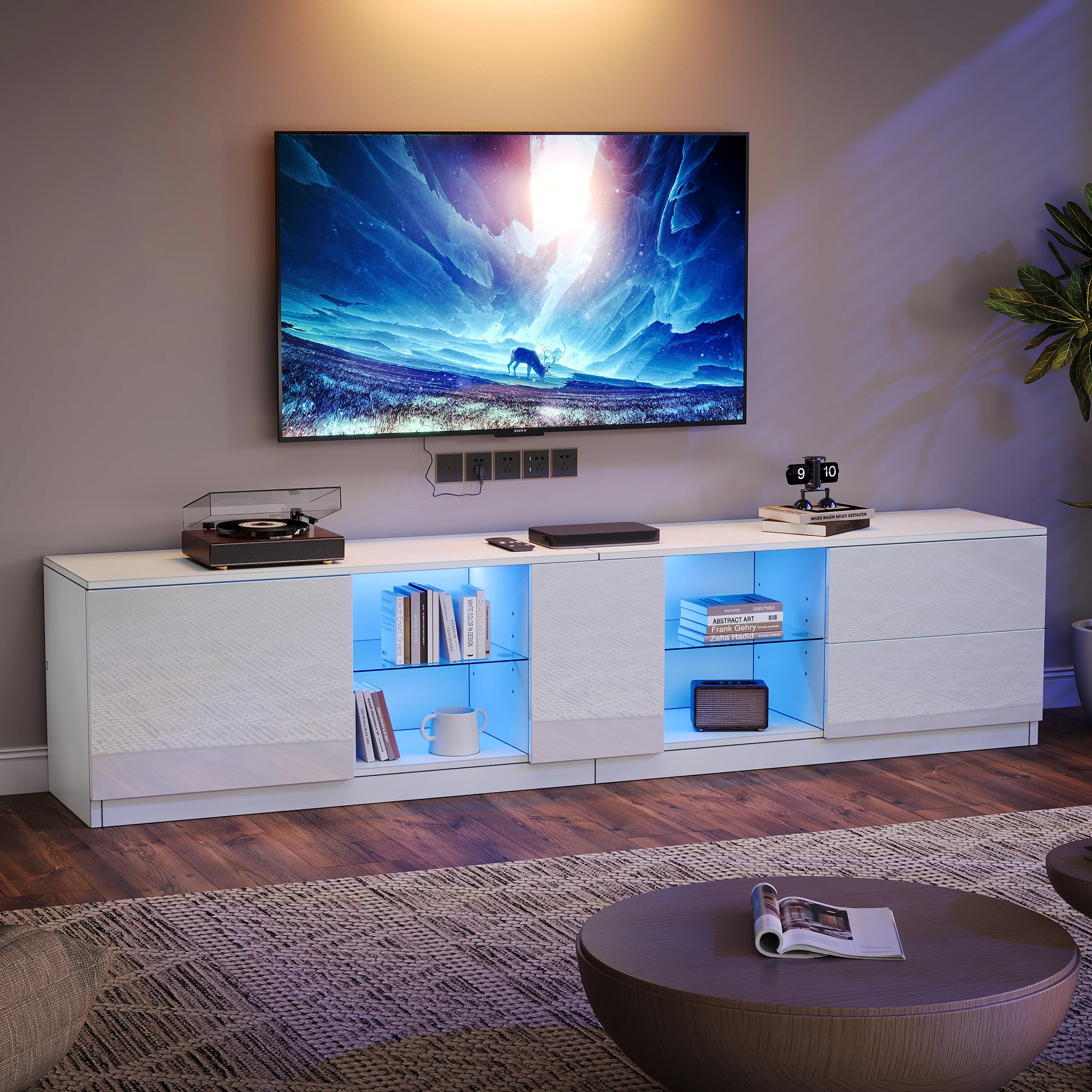 160 x 40 x 52 cm TV-Ständer, Hochglanzkommode, Sideboards mit LED-Beleuchtung, Lowboards passend für 65-Zoll-Fernseher Image