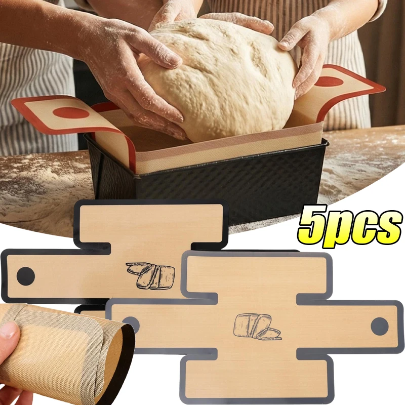 1/5 Stück wiederverwendbare Silikon-Brotschlinge, Backmatte mit langen Griffen, antihaftbeschichtete Blatteinlagen für übertragbare Teig- und Gebäckzubehör Image