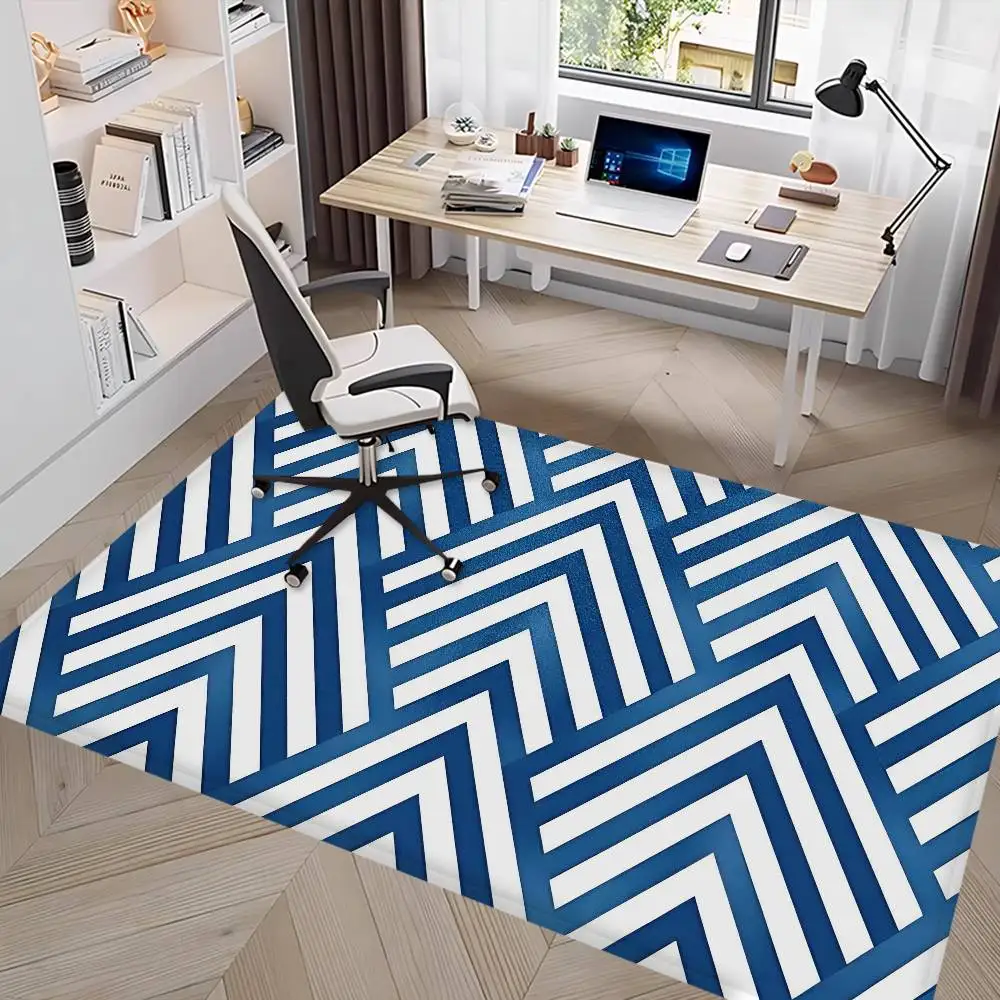 Marineblauer Geometrischer Bodenteppich im INS-Stil Weicher Schlafzimmer-Bodenbelag Waschküchen-Matte Rutschfester Bettvorleger
