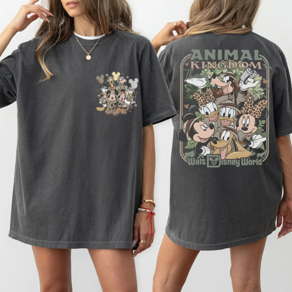 Disney Friends Castle Retro Mickey Minnie Donald Duck T-Shirts für Männer und Frauen, Baumwoll-T-Shirt, Streetwear, lässig, übergroß, lockeres Oberteil, Sommer Image