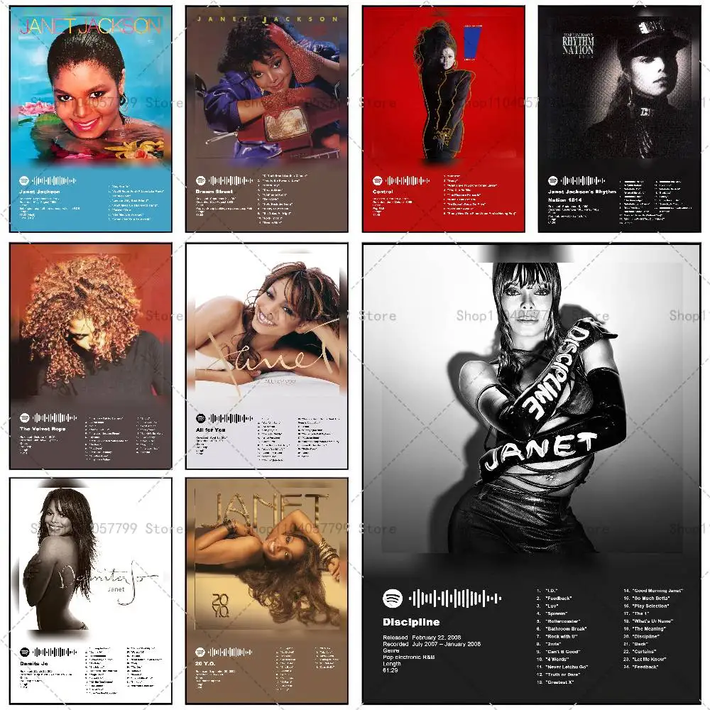 Sänger J-Janet Album J-Jackson Poster Selbstklebende Wandbild Kunst Wasserdichter Aufkleber für Bar Room Decor Hochwertiger Druck Geschenk