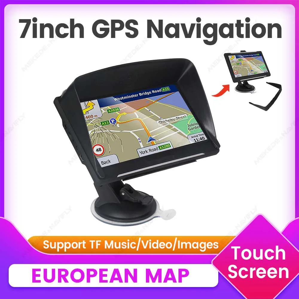 Auto-GPS-Navigation 7-Zoll-Touchscreen Europa GPS-Navigator LKW-Sonnenschutz Sat Nav Karte GPS-Navigatoren unterstützen TF Musik FM-Video