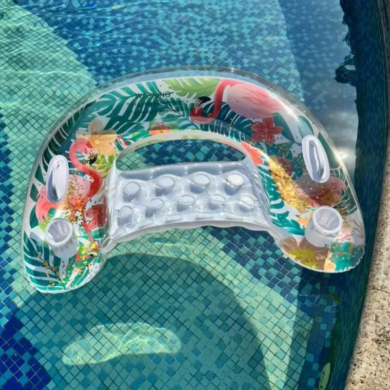 U-förmiges Aufblasbares Schwimmspielzeug Lounge-Sessel Regenwald-Flamingo Schwimmendes Sofa Sommer-Pool-Wasserspielzeug mit Getränkehaltern und Griff