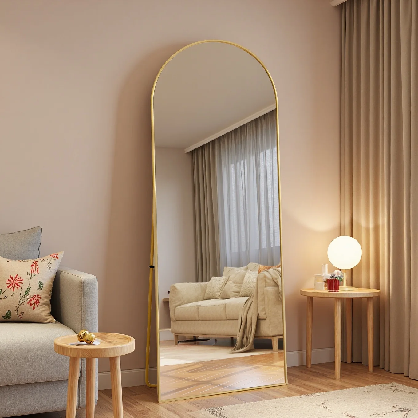 Superaly Bogenförmiger Ganzkörperspiegel, Gebogener Standspiegel, Aluminiumlegierungsrahmen, Gehärtetes Glas, für Schlafzimmer