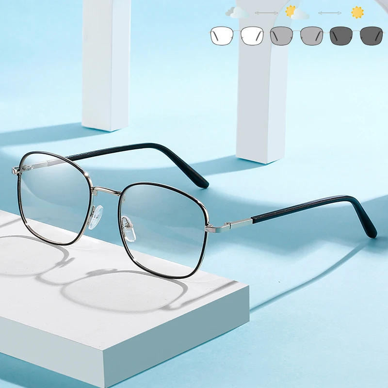 Übergroße quadratische Anti-Blaulicht-Brille für Männer und Frauen, ultraleichte, große photochrome Brille, modische dekorative Brille Image