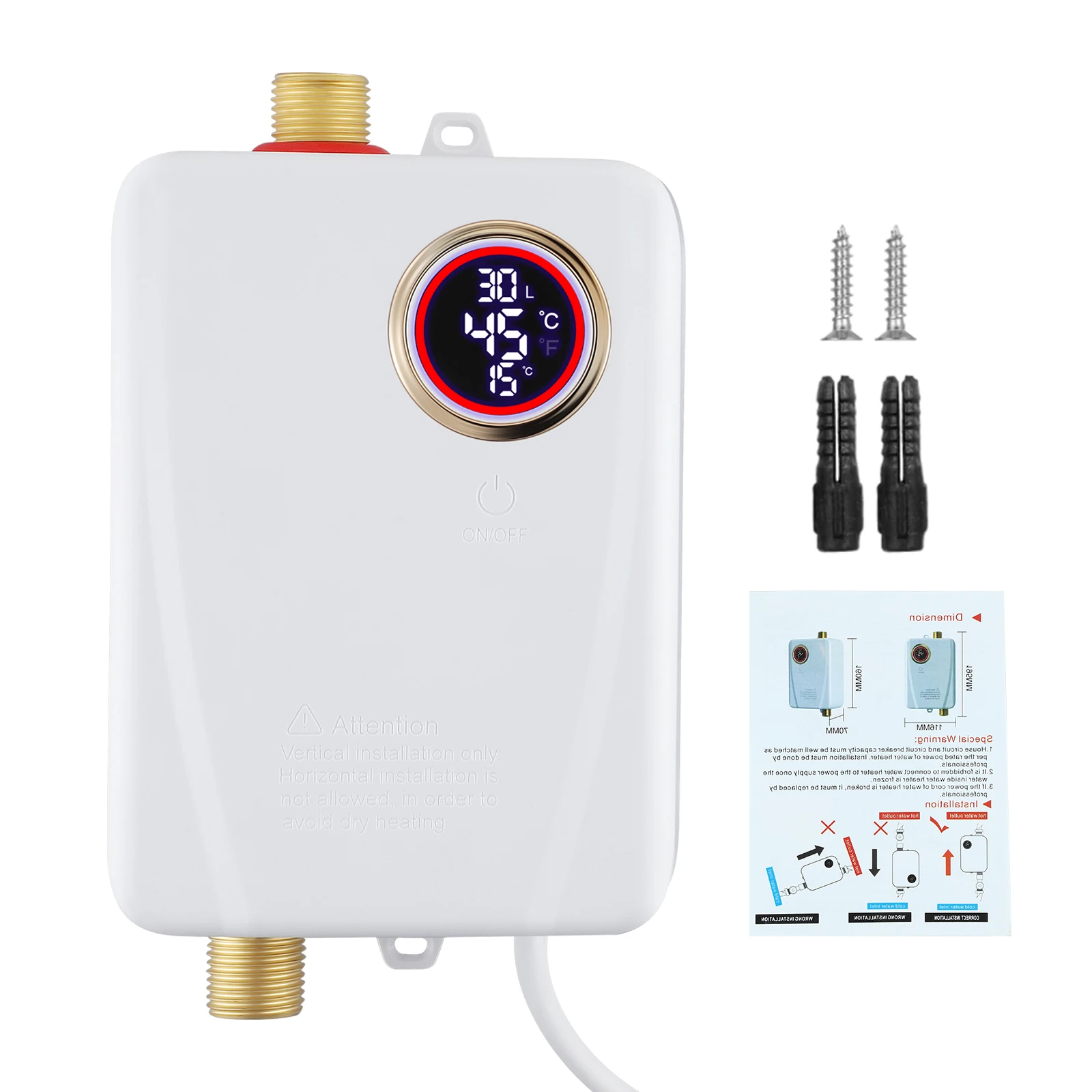 3500W Durchlauferhitzer, Untertisch-Wassererhitzer mit LCD-Anzeige Elektrisches Heizelement Wassererhitzer für Waschbecken Image