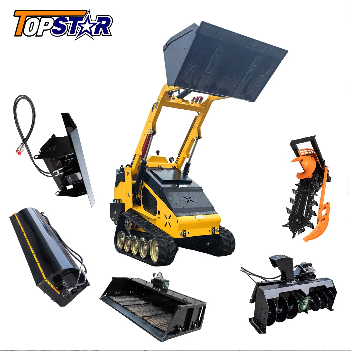 Maßgeschneiderter chinesischer Kompaktlader CE/EPA-Schienenrad Mini-Kompaktlader mit Eimer-Graben-Rotationspflug Image