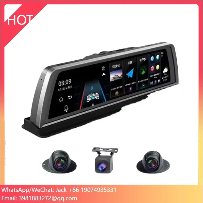 Auto DVR Fahren Recorder 4G WiFi 4 Kamera ADAS Android 10 "Mittelkonsole Rückspiegel GPS FHD 1080P Hinten Kamera Recorder Image