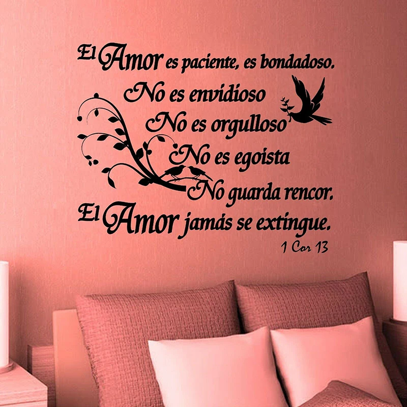ische Bibelvers 1, Corintios 13, Wandaufkleber, christlicher Biblia, Religion, inspirierender Vogel, Wandtattoo, Wohnzimmer, Schlafzimmer, Viny Image