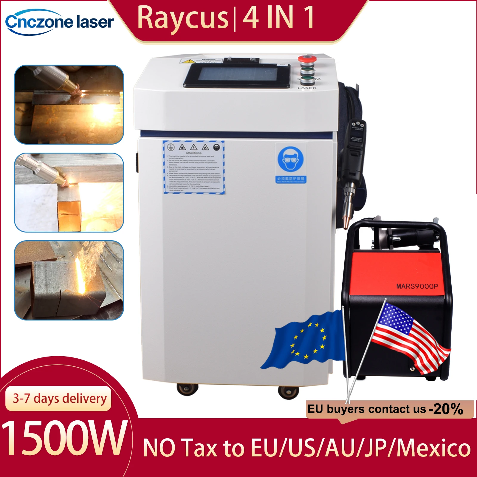 Raycus 1500 W Laserschweißgerät 4 IN 1 Schweißgerät 1500 W Racyus Laserquelle für Metallschweißen Reinigen Schneiden US LAGER EU LAGER Image