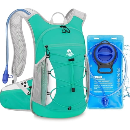 Hydration Backpack with 2L Water Bladder - Lightweight 15L Daypack with Phone-Sized Belt Pockets Anti-Chafe Edging & No-Bounce Straps - Small Water Backpack for Hiking Running Skiing