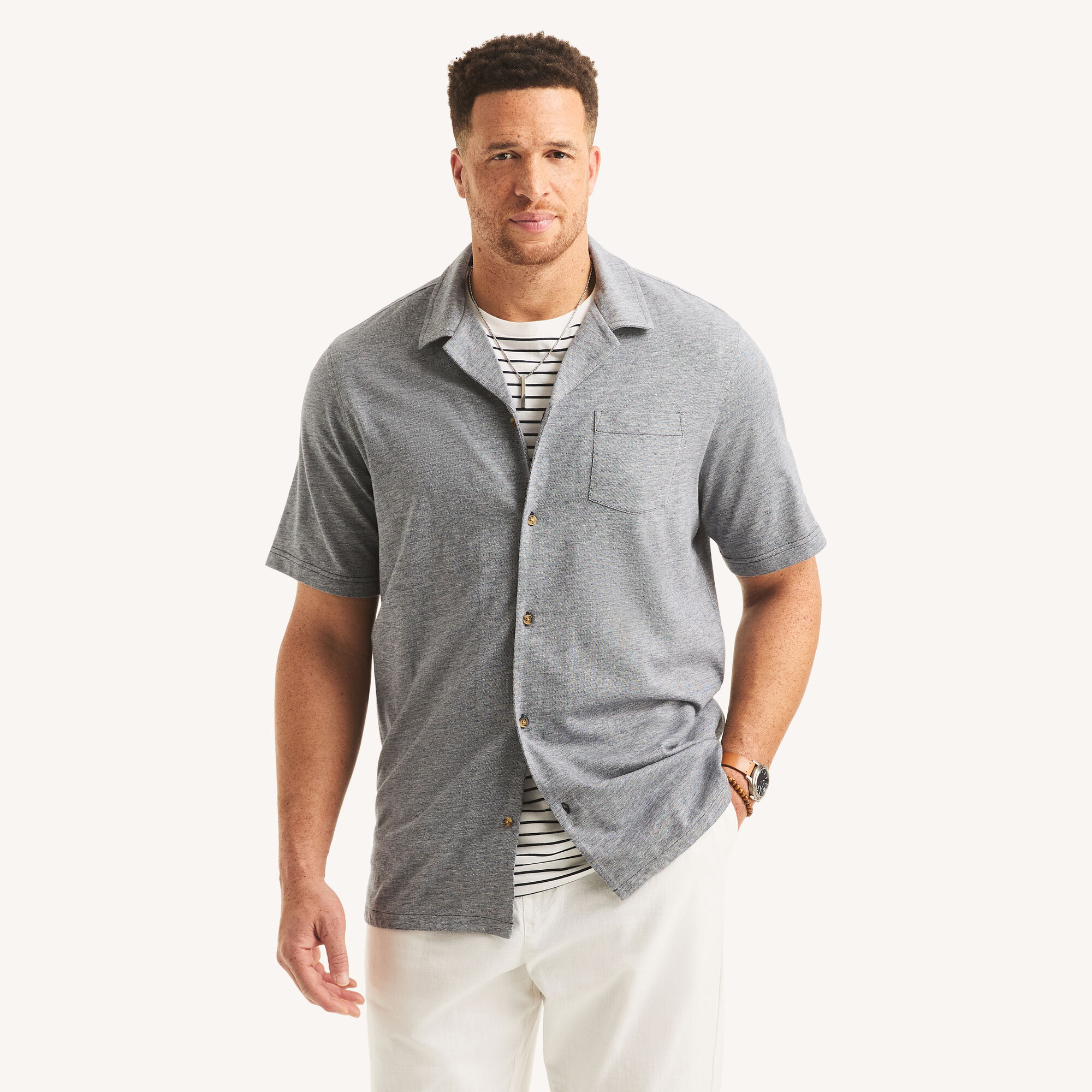 Nautica Men's Big & Tall Classic Fit Button-Front Polo 482 (Stellar Blue Heather), 3XLT