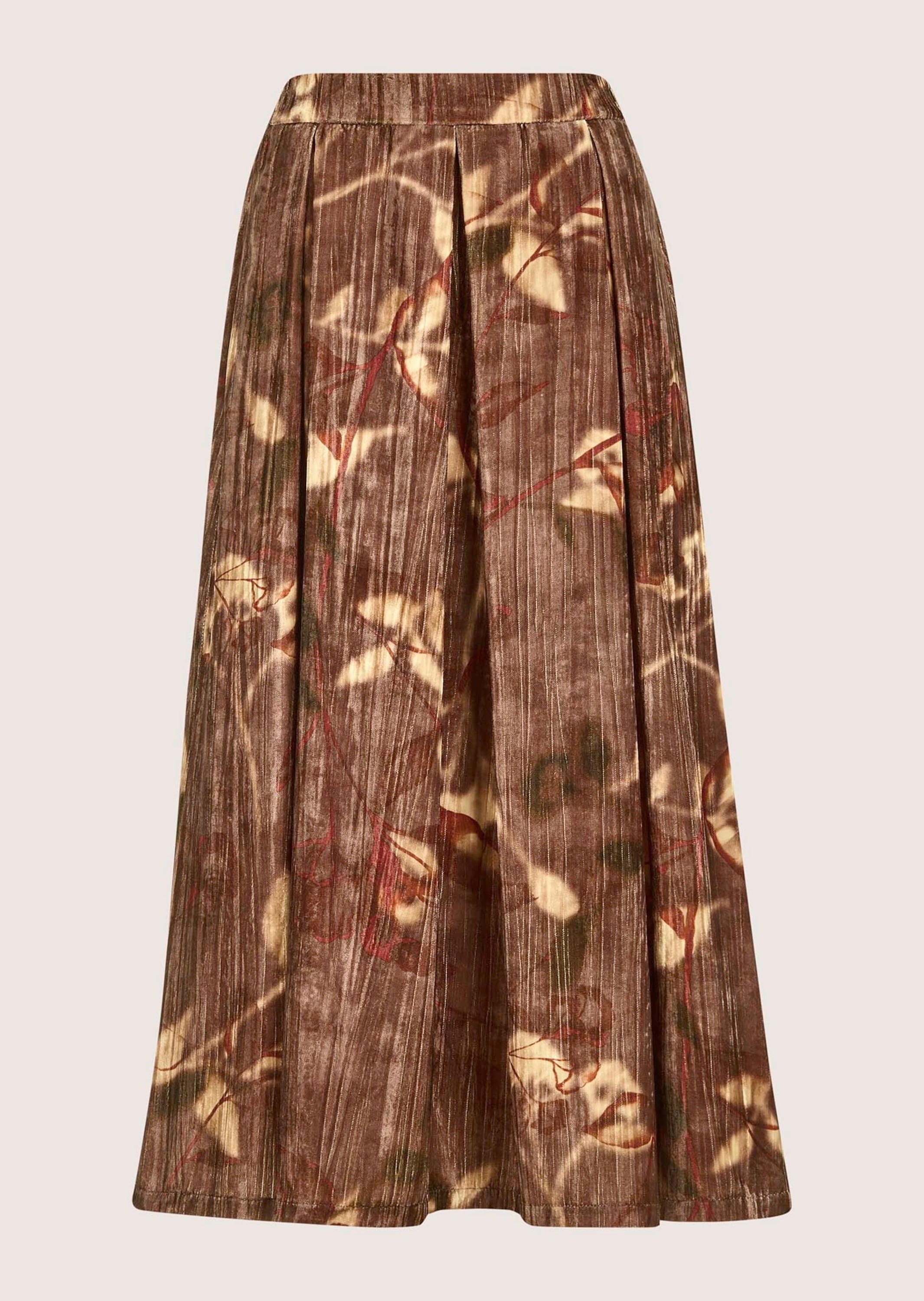 Midirock MADELEINE "Samtrock Eleganter Midirock mit floralem Design", Damen, Gr. 38, braun (tabakbraun, multicolor), Obermaterial: 100% Polyester PES., Röcke