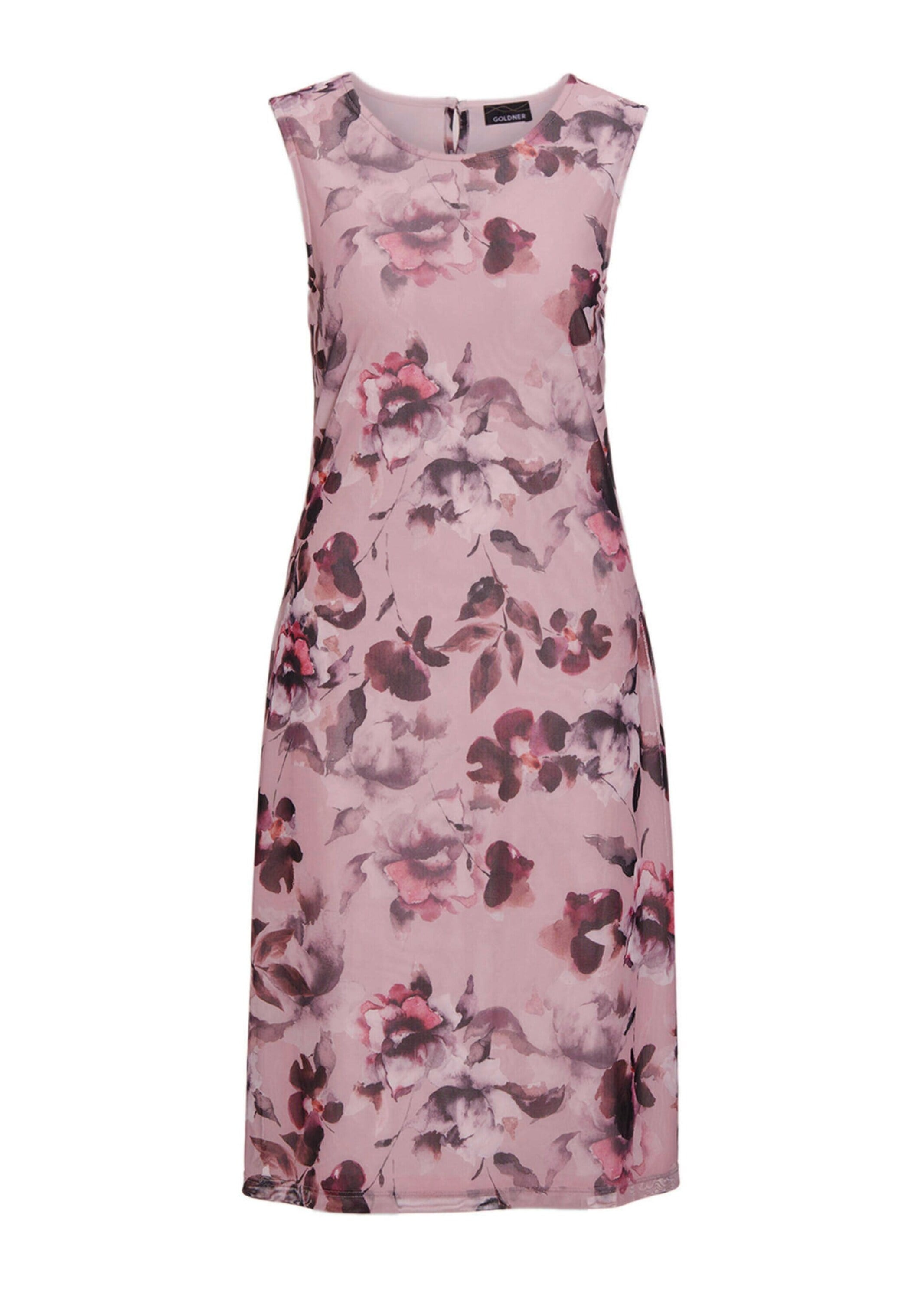 Abendkleid GOLDNER "Elegantes Kleid aus weichem Mesh", Damen, Gr. 50, N-Gr, rosa (rosenquarz, purpur, gemustert), Obermaterial: 92% Polyester PES. 8% Elasthan EL., Kleider Abendkleid