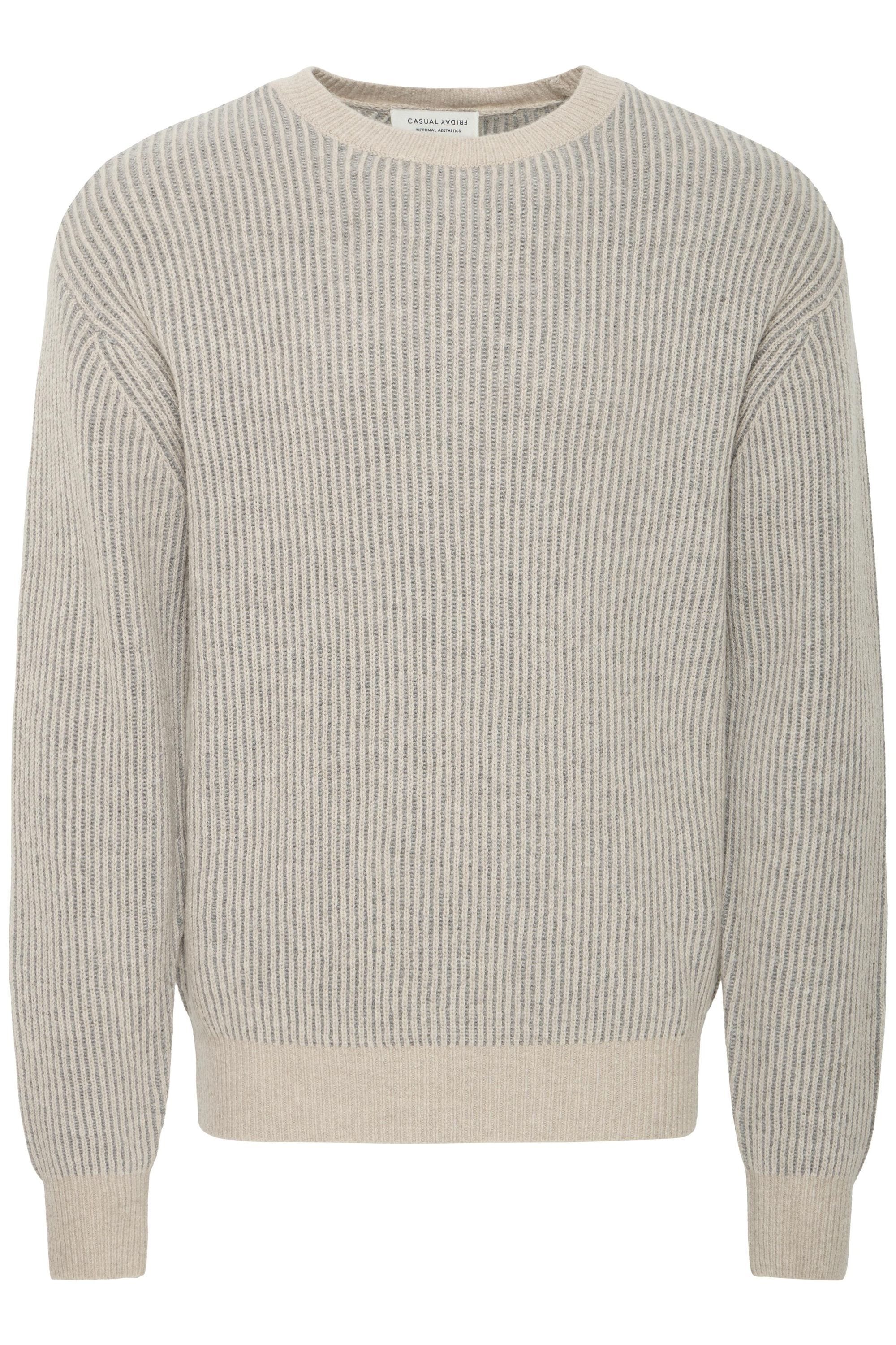 Strickfleece-Pullover CASUAL FRIDAY "Strickpullover CFFENIX", Herren, Gr. XXL, beige (silber lining), Obermaterial: 50% Wolle mw. 50% Polyamid PA., Pullover