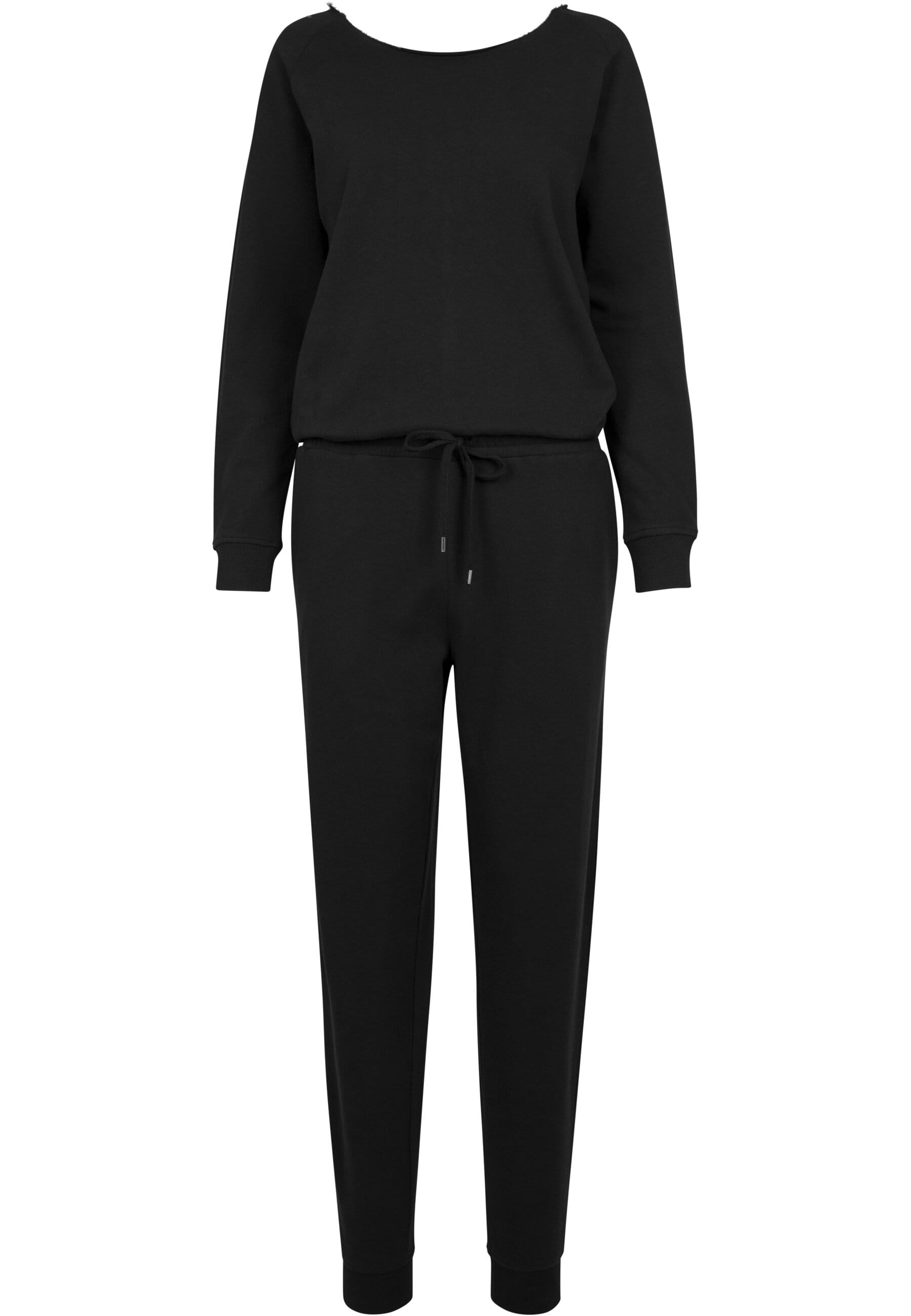 Jumpsuit URBAN CLASSICS "Urban Classics Damen Ladies Long Sleeve Terry Jumpsuit", Damen, Gr. L, US-Größen, schwarz, 100% Baumwolle, unifarben, loose fit, Rundhals, Overalls Jumpsuit