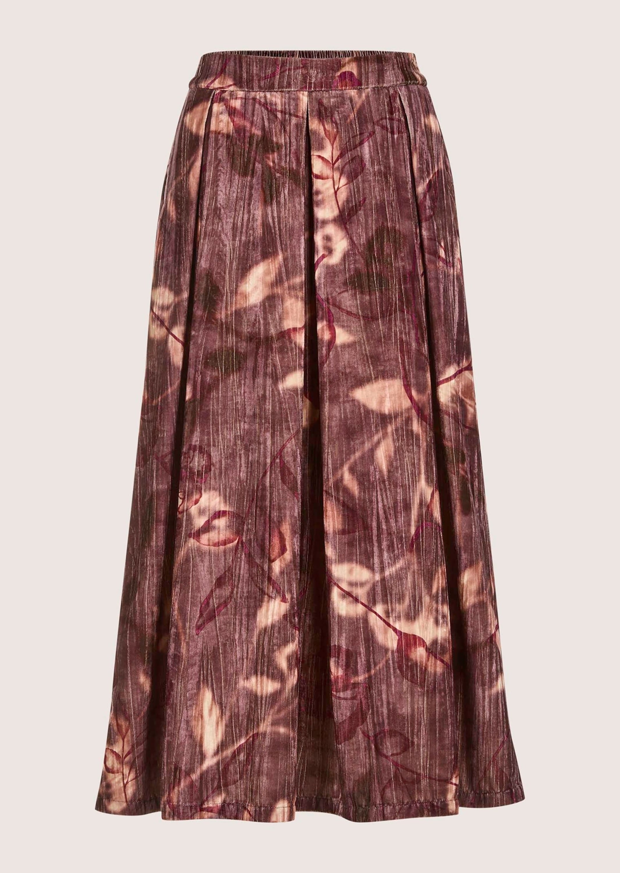 Midirock MADELEINE "Samtrock Eleganter Midirock mit floralem Design", Damen, Gr. 38, lila (brombeere, multicolor), Obermaterial: 100% Polyester PES., Modern, Röcke, Samtrock in Midilänge mit floralem Print