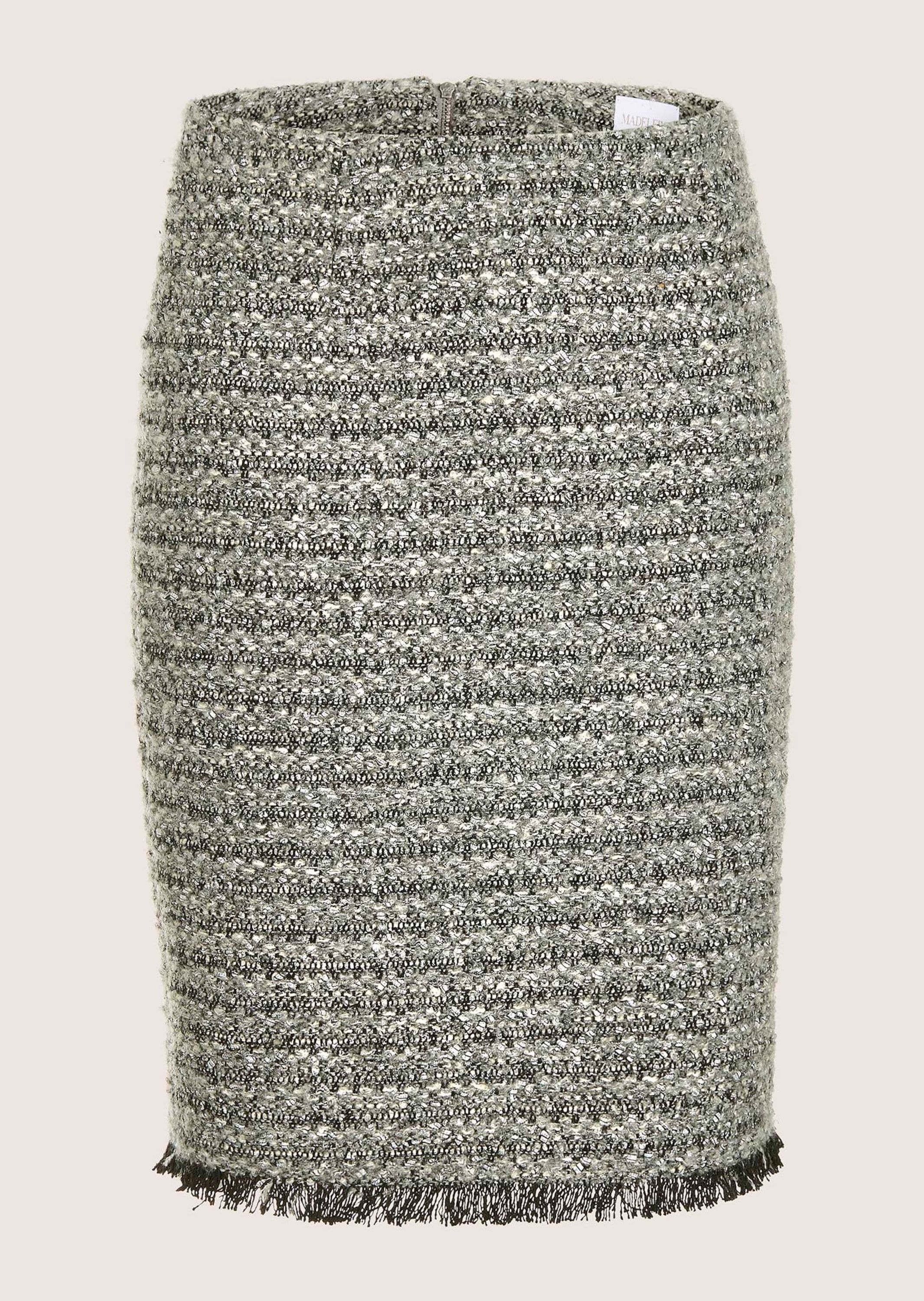 Bleistiftrock MADELEINE "Bouclé-Rock Eleganter Bleistiftrock mit Pariser Flair", Damen, Gr. 48, weiß (graphit, wollweiß, multicolor), Obermaterial: 80% Polyester PES. 20% Wolle mw., Röcke Bleistiftrock