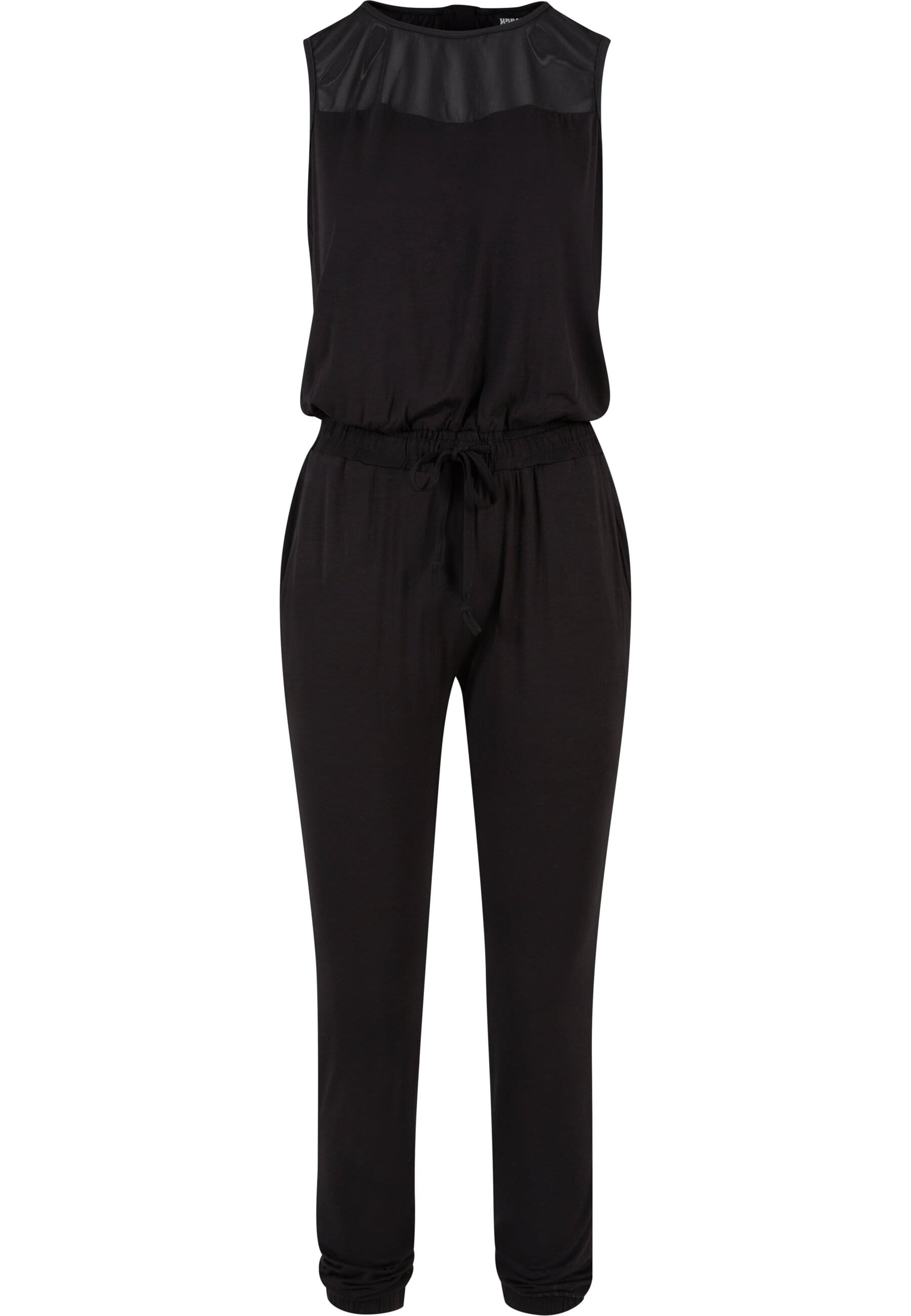 Jumpsuit URBAN CLASSICS "Urban Classics Damen Ladies Tech Mesh Long Jumpsuit", Damen, Gr. M, US-Größen, schwarz, 95% Viskose, 5% Elasthan, unifarben, normal, Rundhals, Overalls Jumpsuit