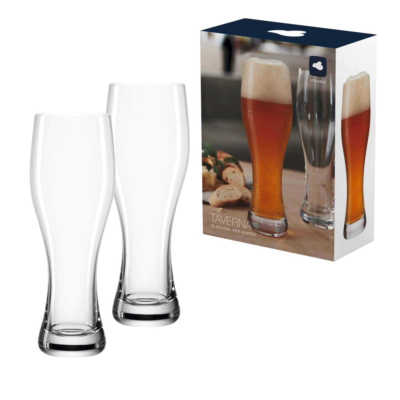 Bierglas LEONARDO "Weizenbiergläser Taverna 330 ml 2er Set transparent", bunt (transparent), Glas, Trinkgefäße Image
