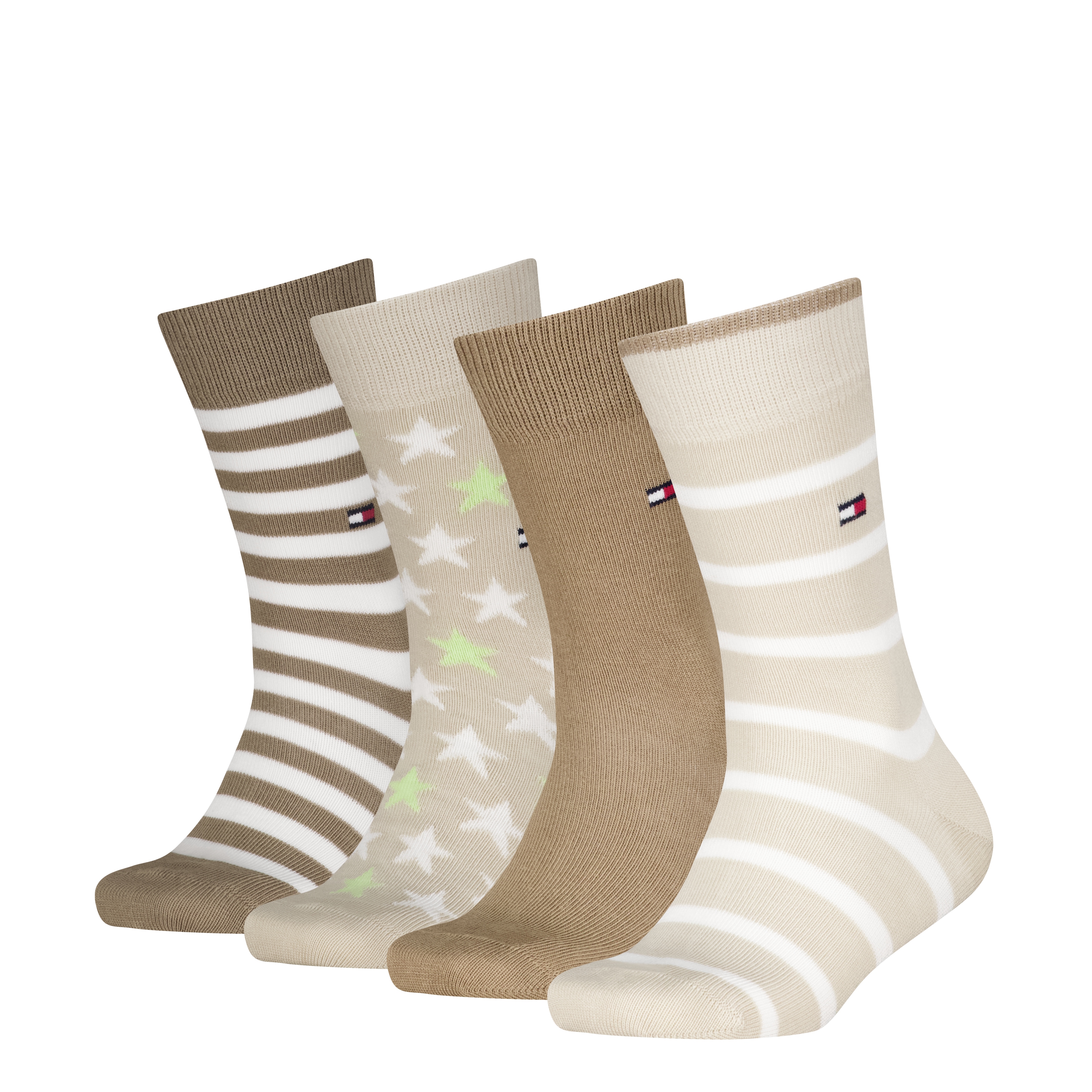 Socken TOMMY HILFIGER "TH KIDS SOCK 4P BRETON STRIPE STARS ECOM", Damen, Gr. 27-30, sand, Obermaterial: 77% Baumwolle, 22% Polyamid, 1% Elasthan, Socken Socken
