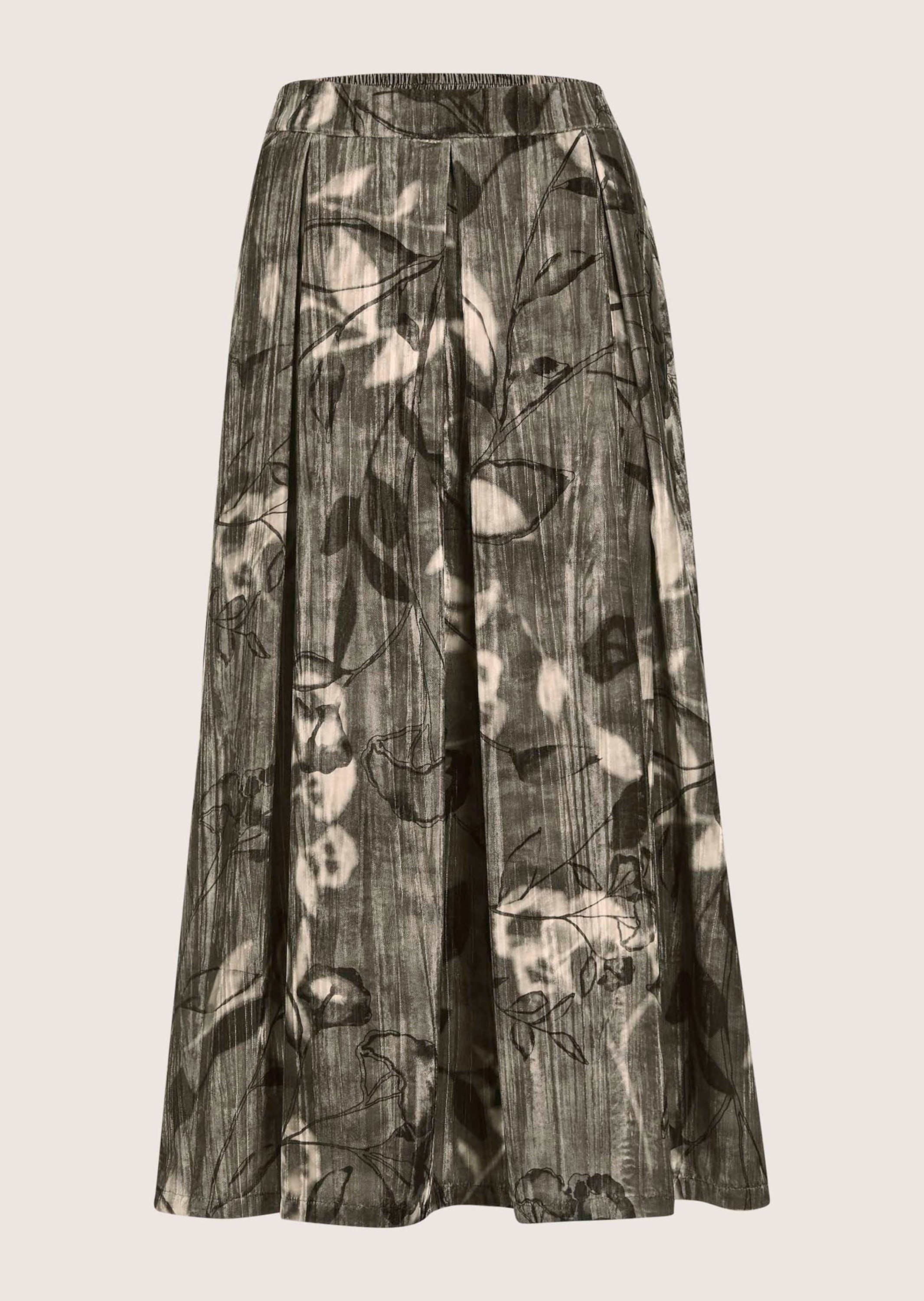 Midirock MADELEINE "Samtrock Eleganter Midirock mit floralem Design", Damen, Gr. 46, grau (bleigrau, multicolor), Obermaterial: 100% Polyester PES., Modern, Röcke, Samtrock in Midilänge mit floralem Print