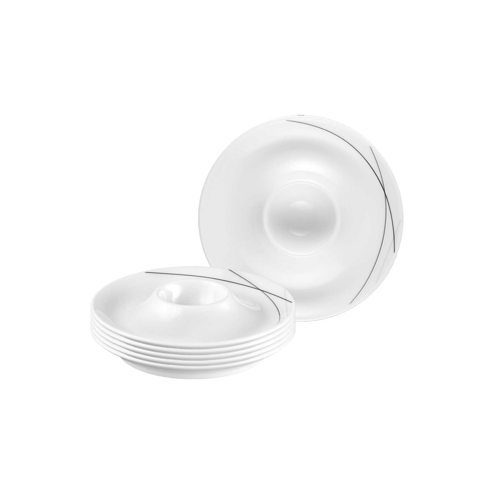 Eierbecher SELTMANN WEIDEN "Eierbecher mit Ablage Trio Highline ø 12,5 cm 6er Set weiß-grau", bunt (weiß, grau), Porzellan, Eierbecher