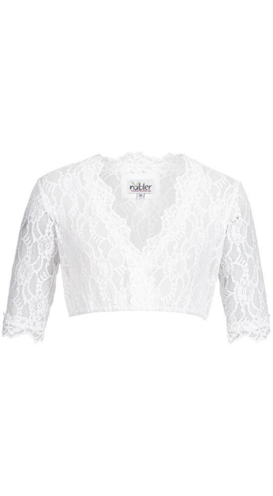 Dirndlbluse NÜBLER "Dirndlbluse 3/4 Arm Laura", Damen, Gr. 40, weiß, Obermaterial: 89% Polyacryl PAN recyc.. 11% Elasthan EL., Blusen Dirndlbluse