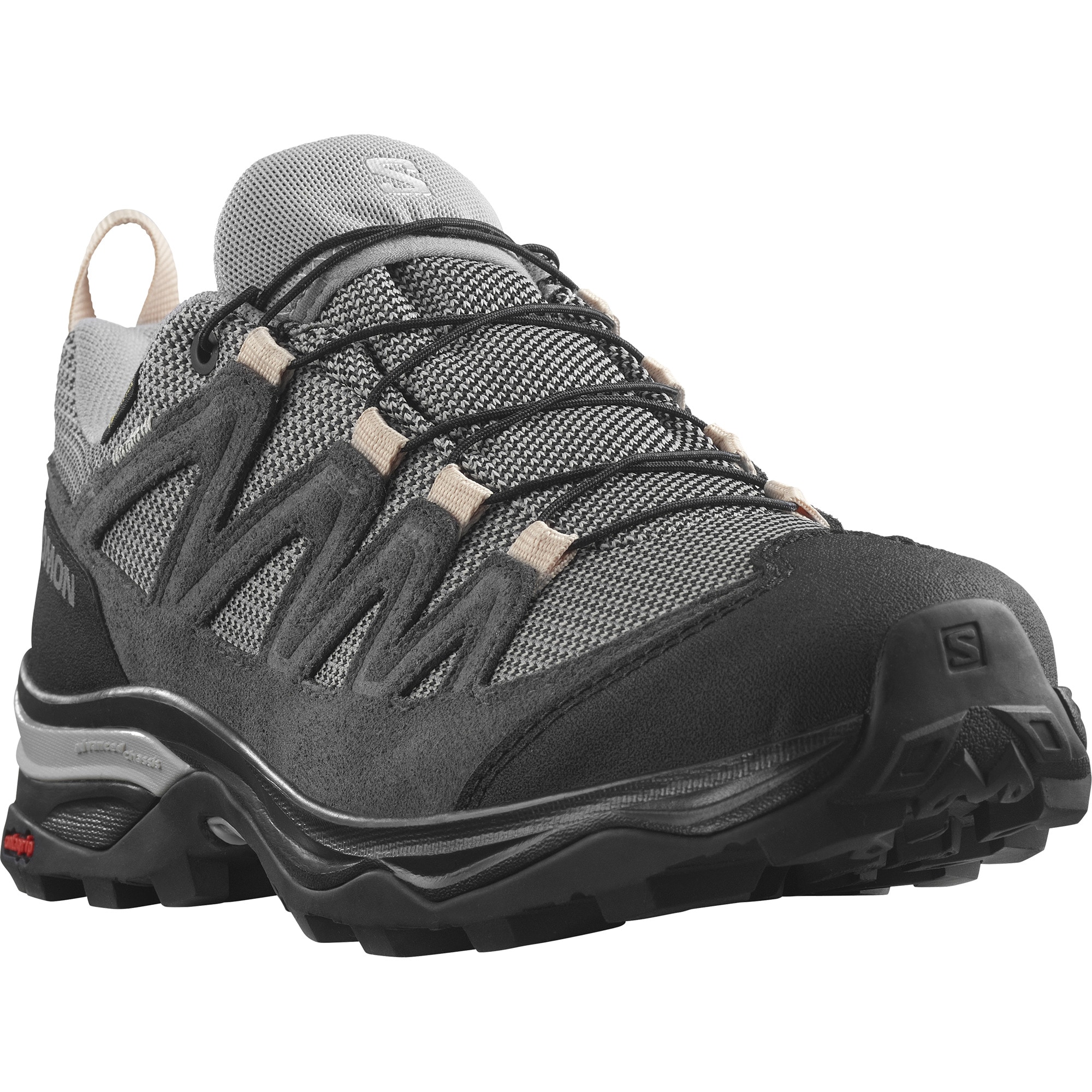 Wanderschuh SALOMON "X WARD Leather GORE-TEX", Damen, Gr. 43, grau, Leder, Mesh, Schuhe Wanderschuh, wasserdicht
