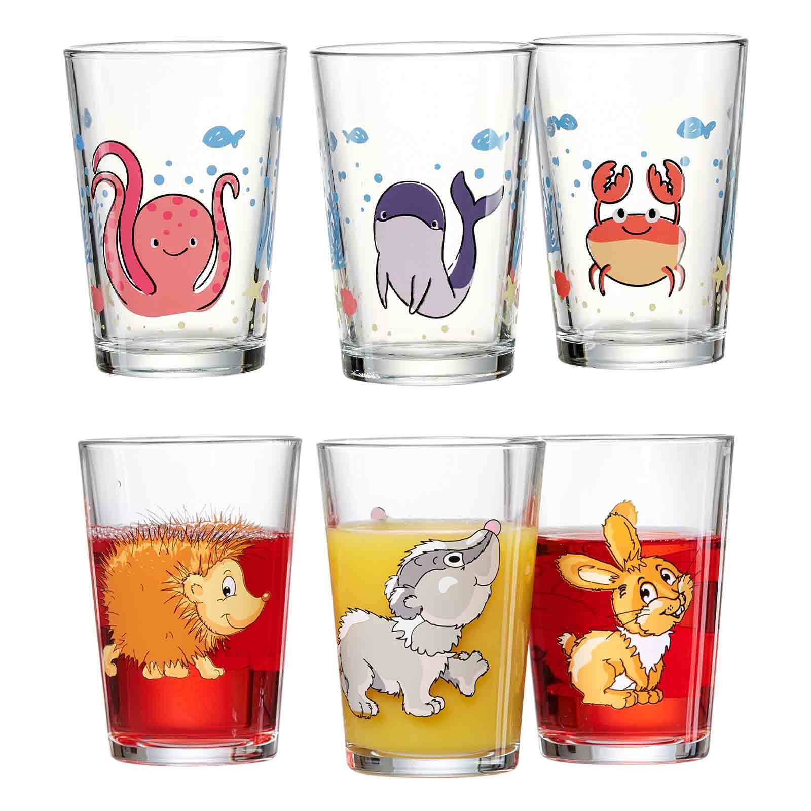Kinderbecher RITZENHOFF & BREKER "Kindergläser Meeres- und Waldtiere 205 ml 6er Set bunt", bunt, Glas, Trinkgefäße, Kinderbecher Image