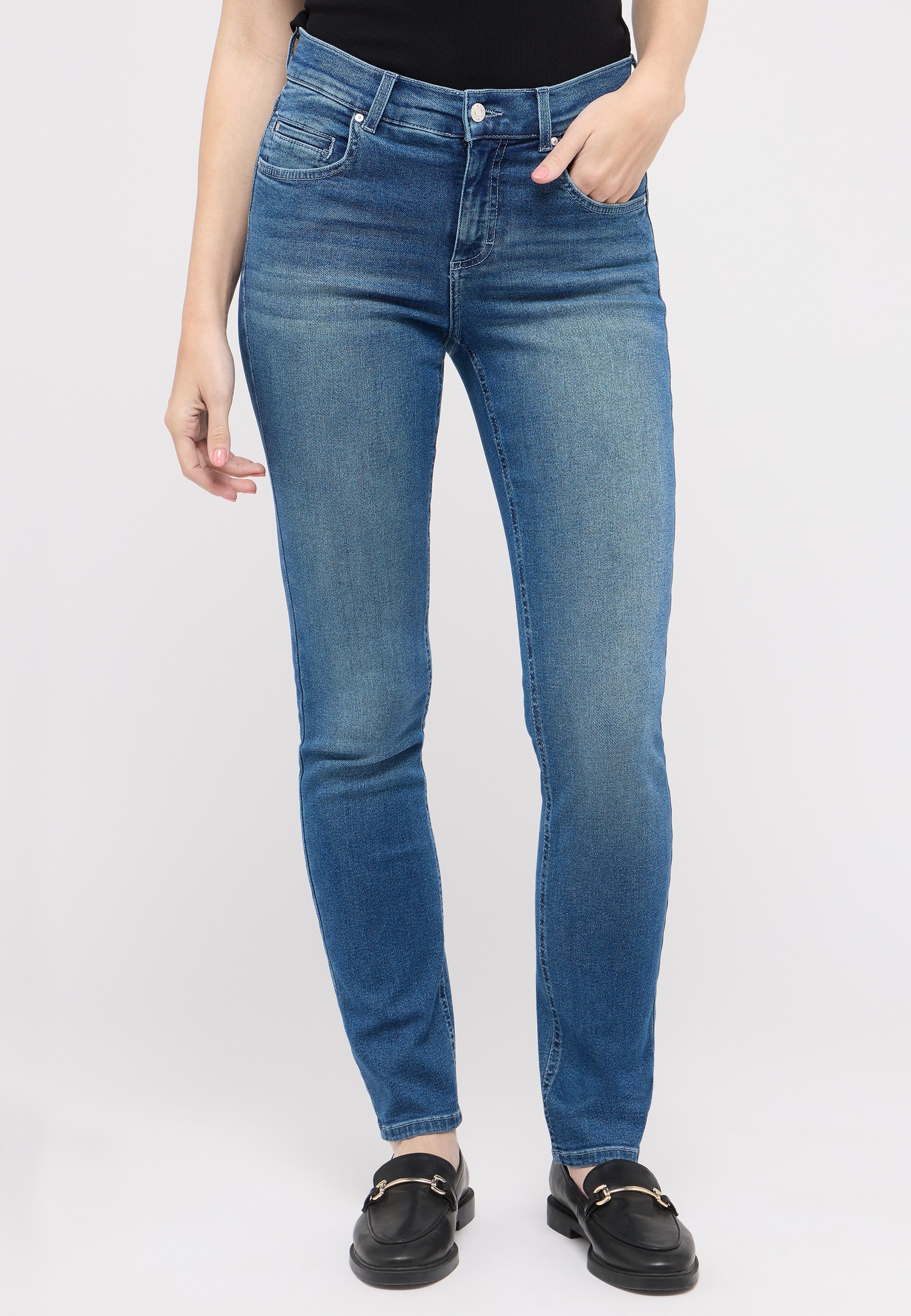 Slim-fit-Jeans ANGELS "Cici", Damen, Gr. 44, Länge 30, blau (mid blau used), Denim/Jeans, Obermaterial: 93% Baumwolle, 5% Polyester, 2% Elasthan, slim fit, Jeans Slim-fit-Jeans Image