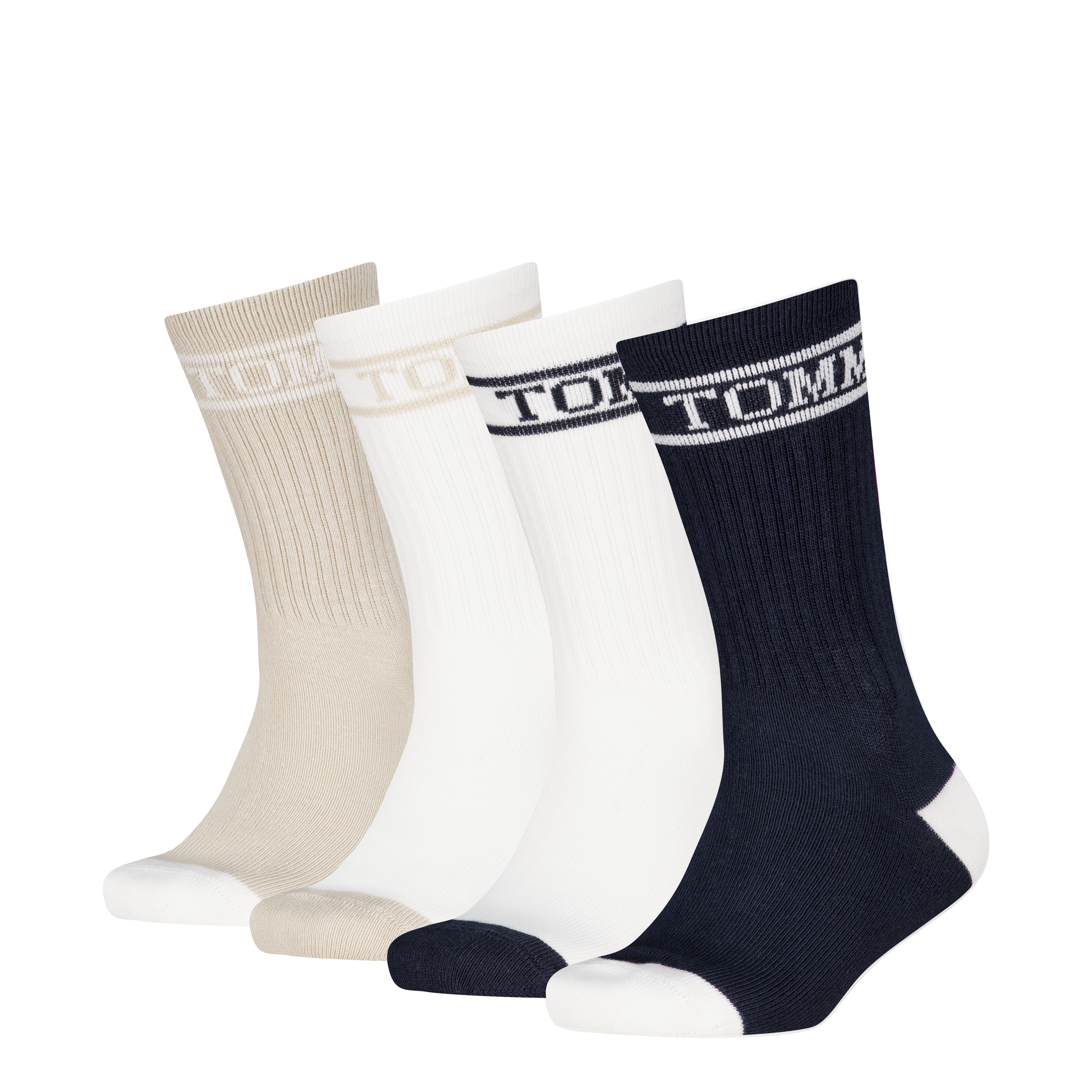 Socken TOMMY HILFIGER "TH KIDS SOCK 4P SPORT TOMMY ECOM", Damen, Gr. 31-34, tommy original, sand, Obermaterial: 73% Baumwolle, 25% Polyamid, 2% Elasthan, Socken Socken