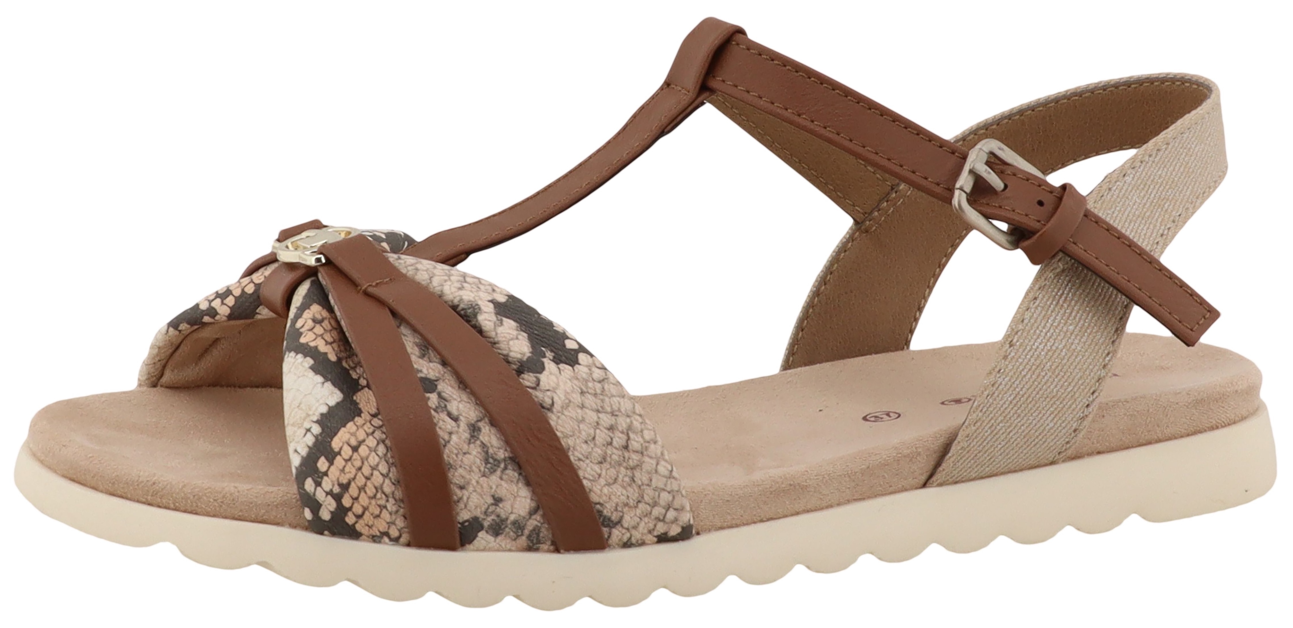 Riemchensandale TOM TAILOR "Mandy", Damen, Gr. 39, beige, braun, Lederimitat, Textil, Schuhe Riemchensandale, Platau, Sandalette, Sommerschuh mit Kontrastbesatz in Snake-Optik