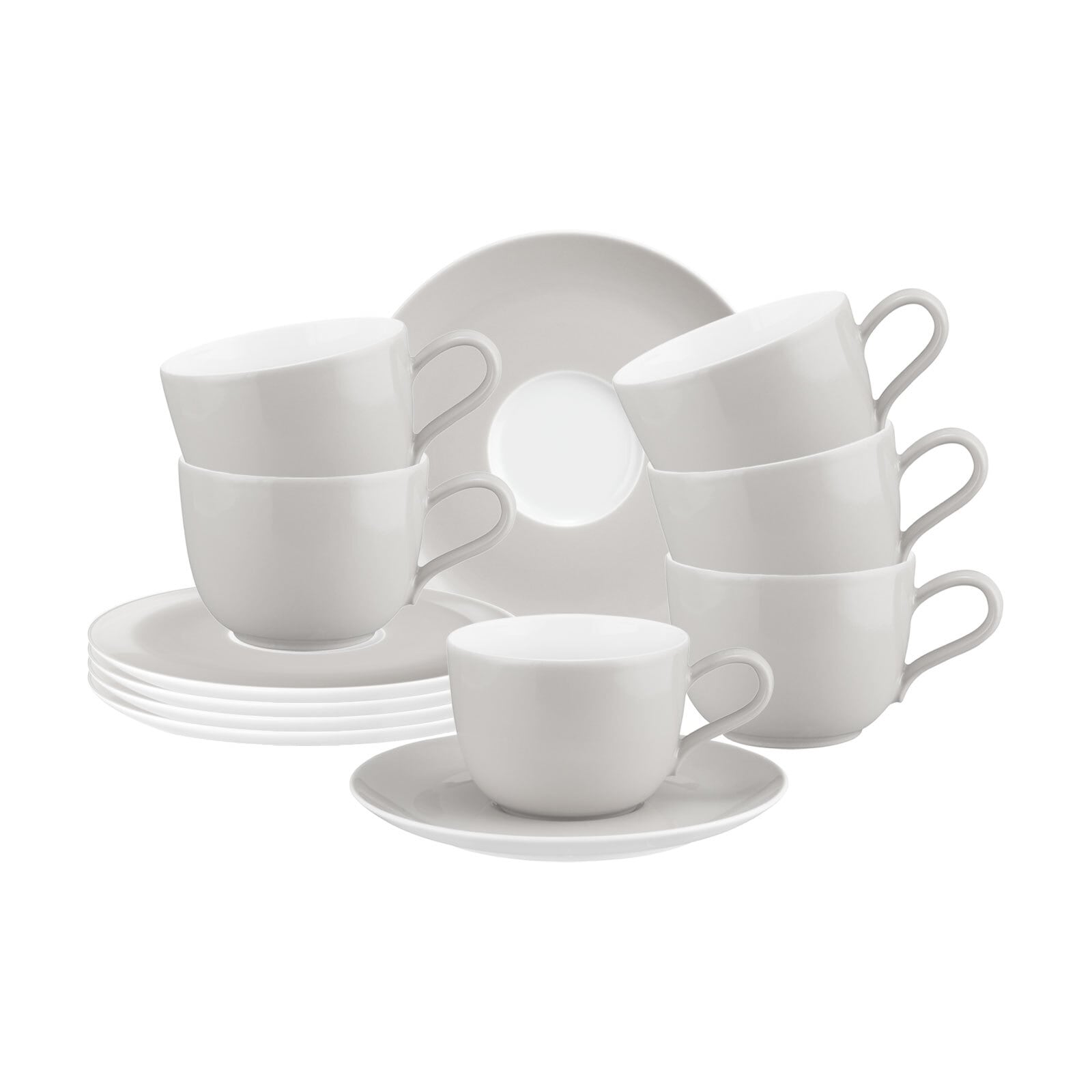 Tasse SELTMANN WEIDEN "Kaffeetassen mit Untertassen Liberty Pure Colors 260 ml 6er Set", grau (new grau), 12 tlg., Porzellan, Trinkgefäße, Tasse