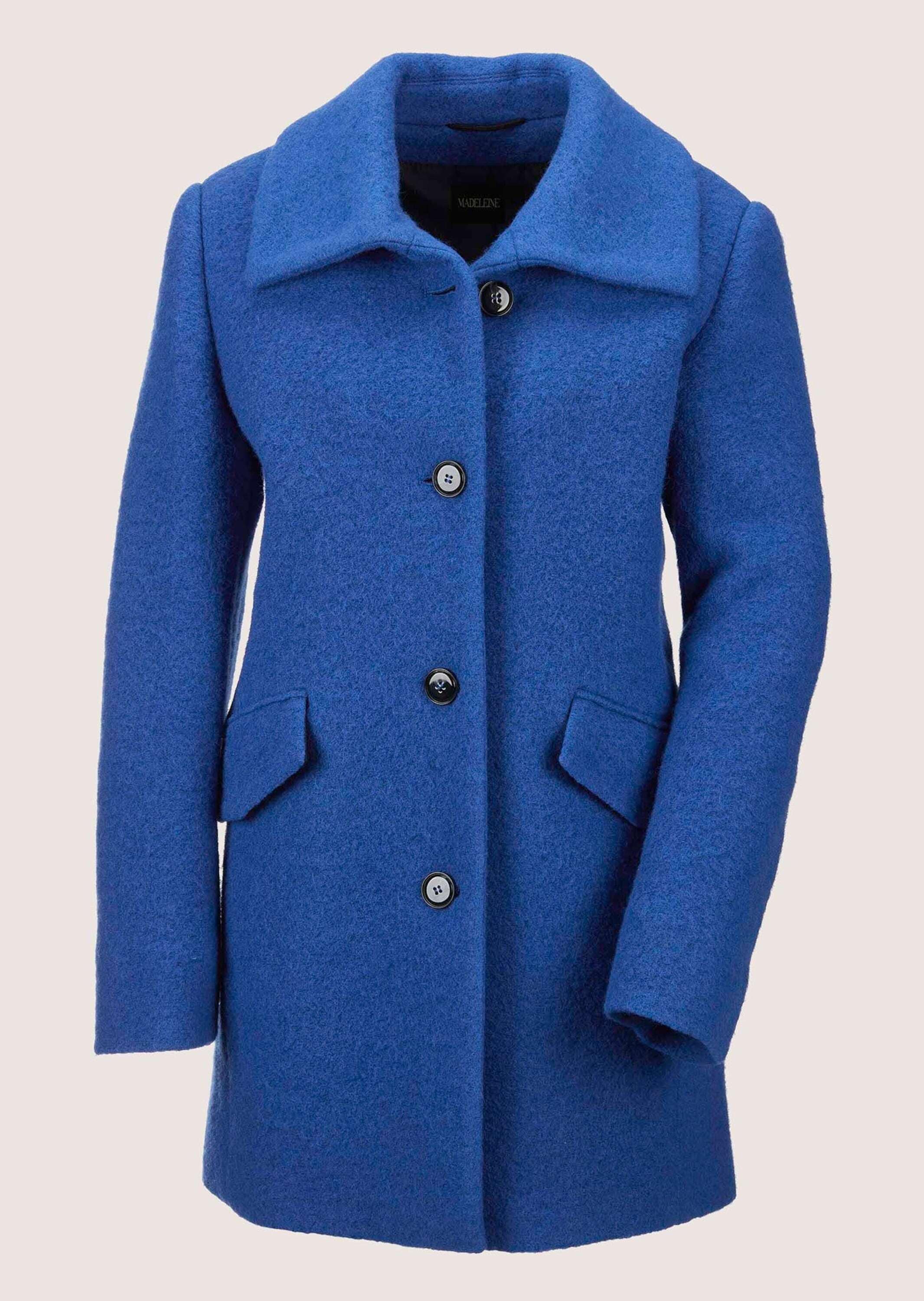 Langmantel MADELEINE "Wollmantel Eleganter Damenmantel aus Wolle", Damen, Gr. 40, blau (royalblau), Obermaterial: 65% Wolle WO. 35% Polyester PES., Mäntel