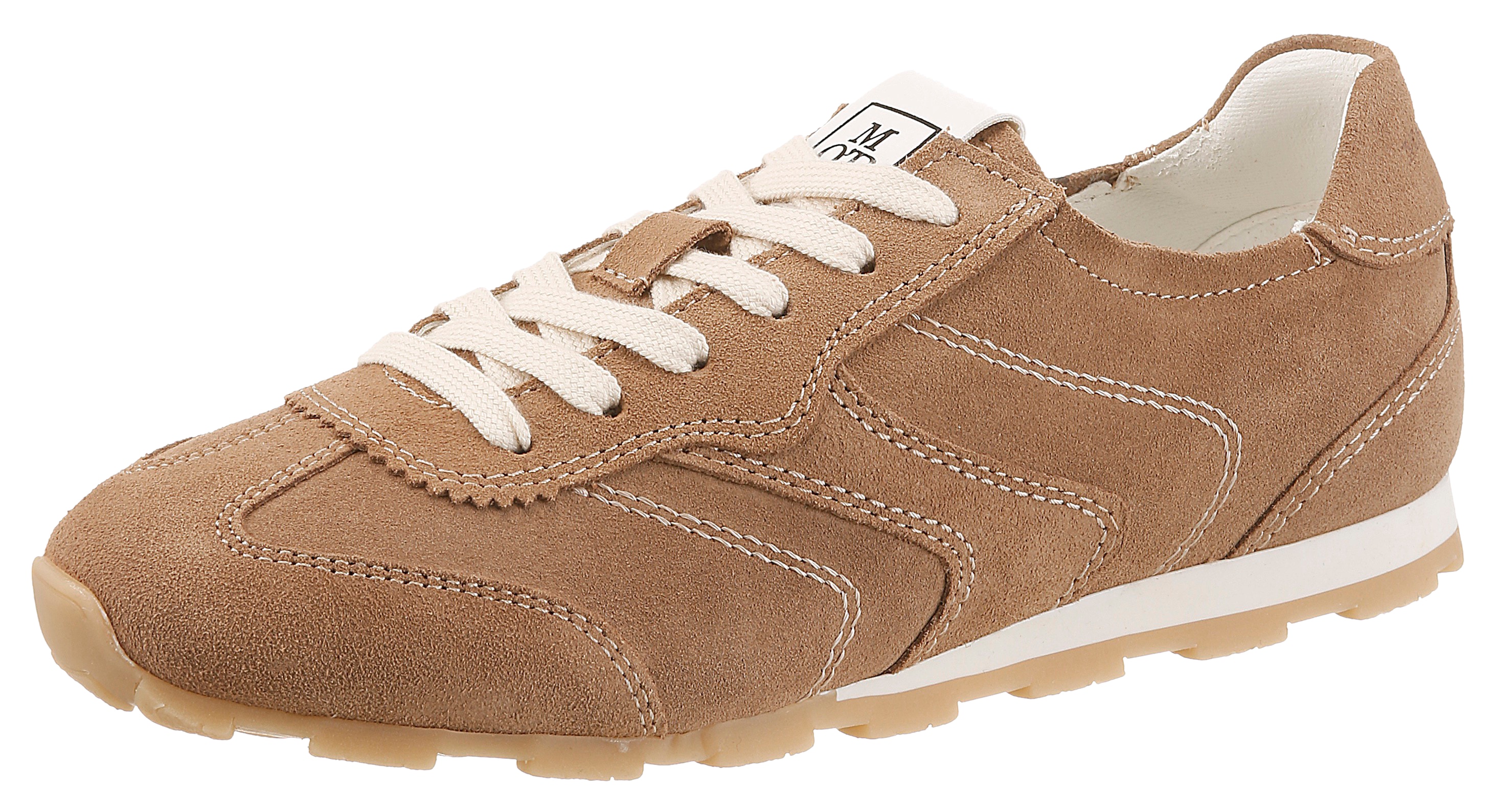 Sneaker MARC O'POLO "FABIANA", Damen, Gr. 38, sand, Veloursleder, unifarben, Schuhe Sneaker, Halbschuh, Schnürschuh, Casual-Sneaker mit Memory Foam