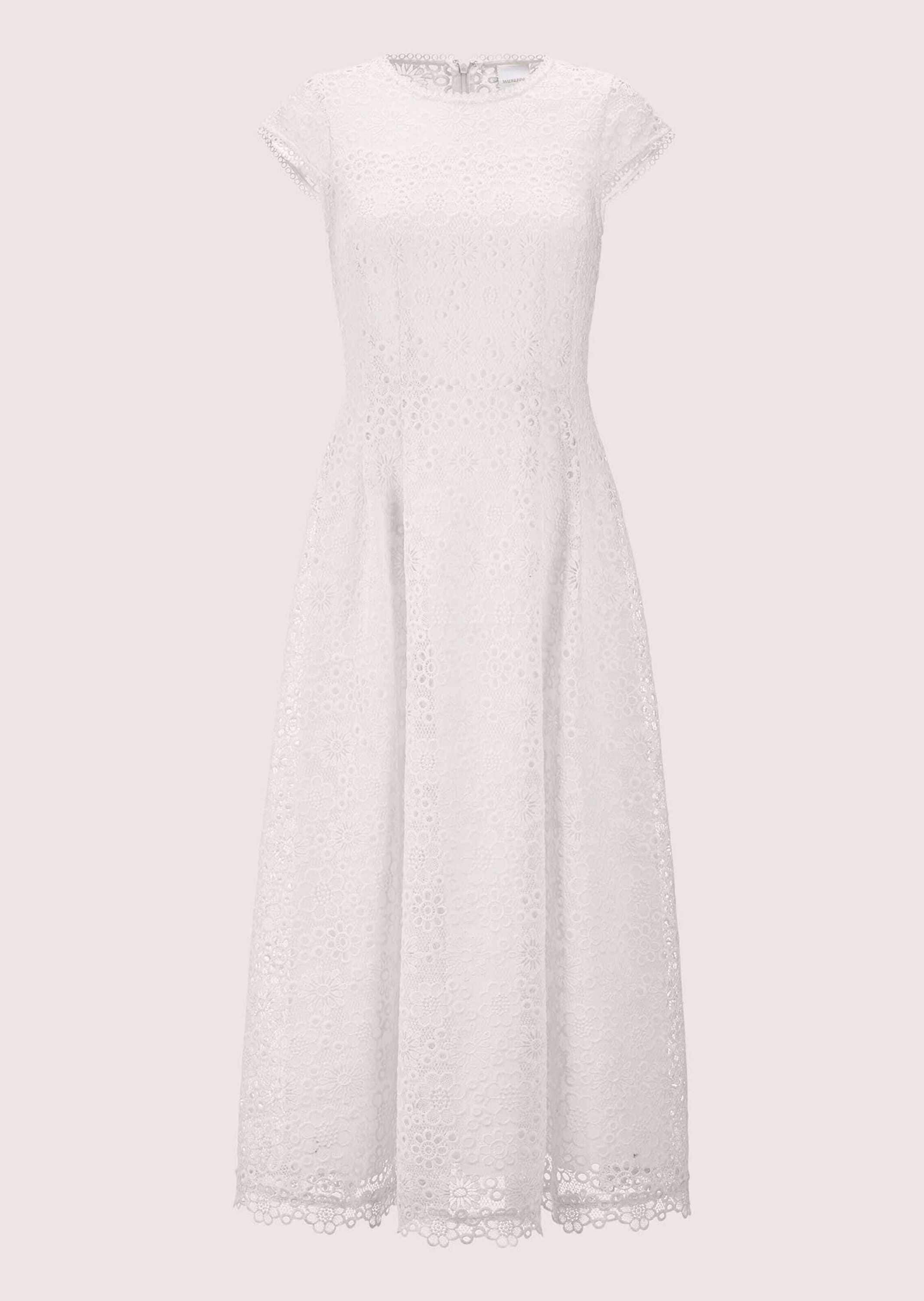 Midikleid MADELEINE "Kleid Ärmelloses Spitzenkleid mit Bindeband und weitem Rock", Damen, Gr. 42, N-Gr, weiß (perlweiß), Obermaterial: 100% Polyester PES., Kleider Midikleid