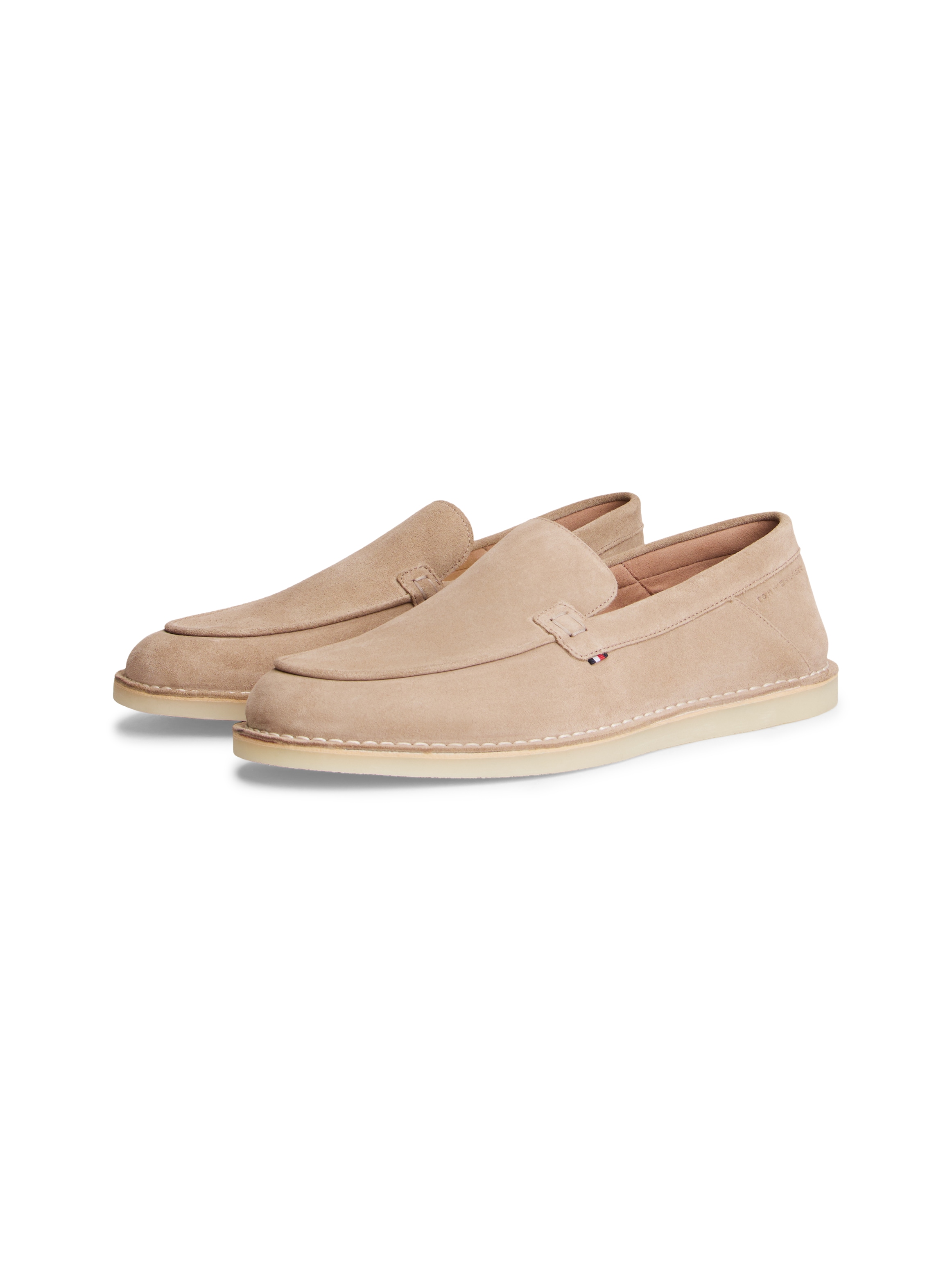 Loafer TOMMY HILFIGER "HILFIGER STITCHDOWN SUEDE LOAFER", Herren, Gr. 45, beige, Veloursleder, unifarben, Schuhe Loafer, Schlupfschuh, Slipper mit dezenter Rahmennaht