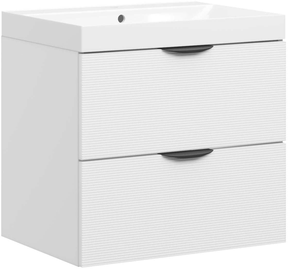 Waschtisch WELLTIME "FLOW STRIPE mit Waschbecken, Breite 60 oder 80cm, modernes Design", weiß, weiß, B:60cm T:45cm, Waschtische, Waschtisch, Schrank mit 2 Schubladen, Soft-Close-Function, in 2 Breiten erhältlich Image